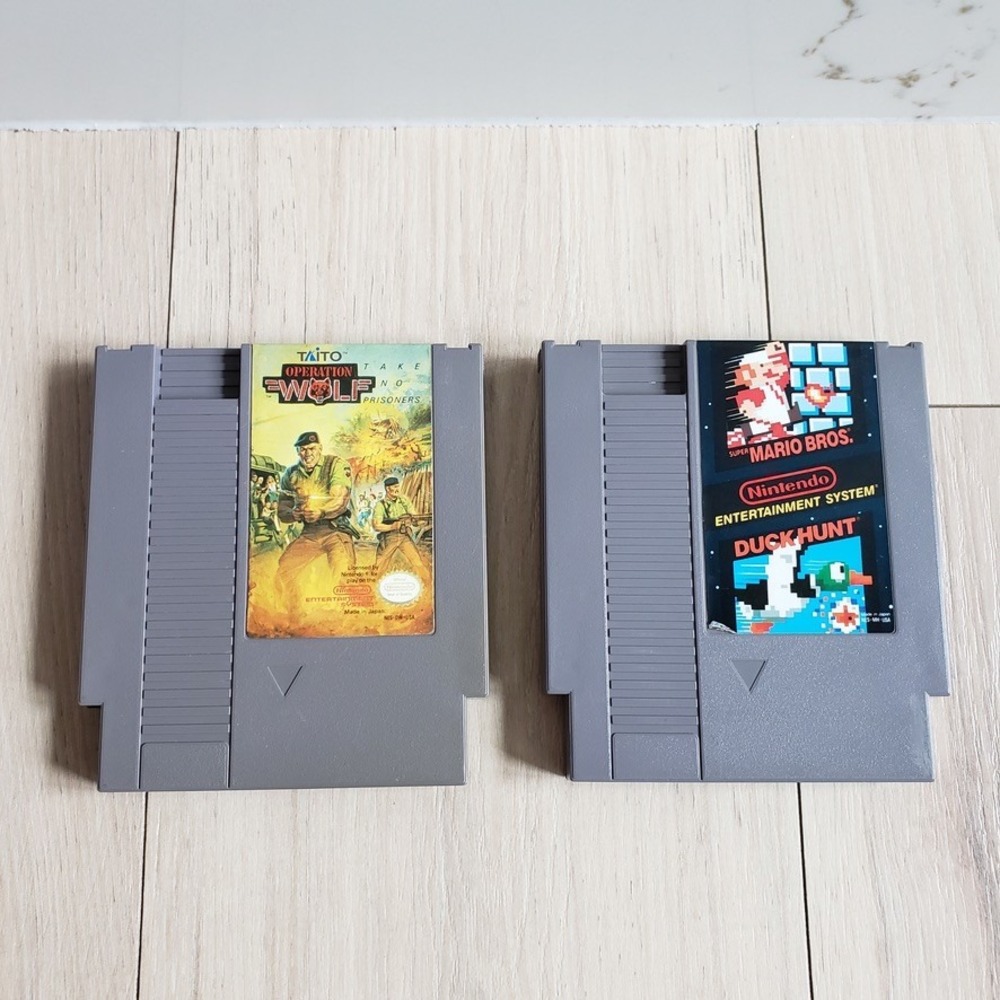 Nintendo NES Games Bundle Super Mario Bros Duck Hunt Operation Wolf Gray Retro